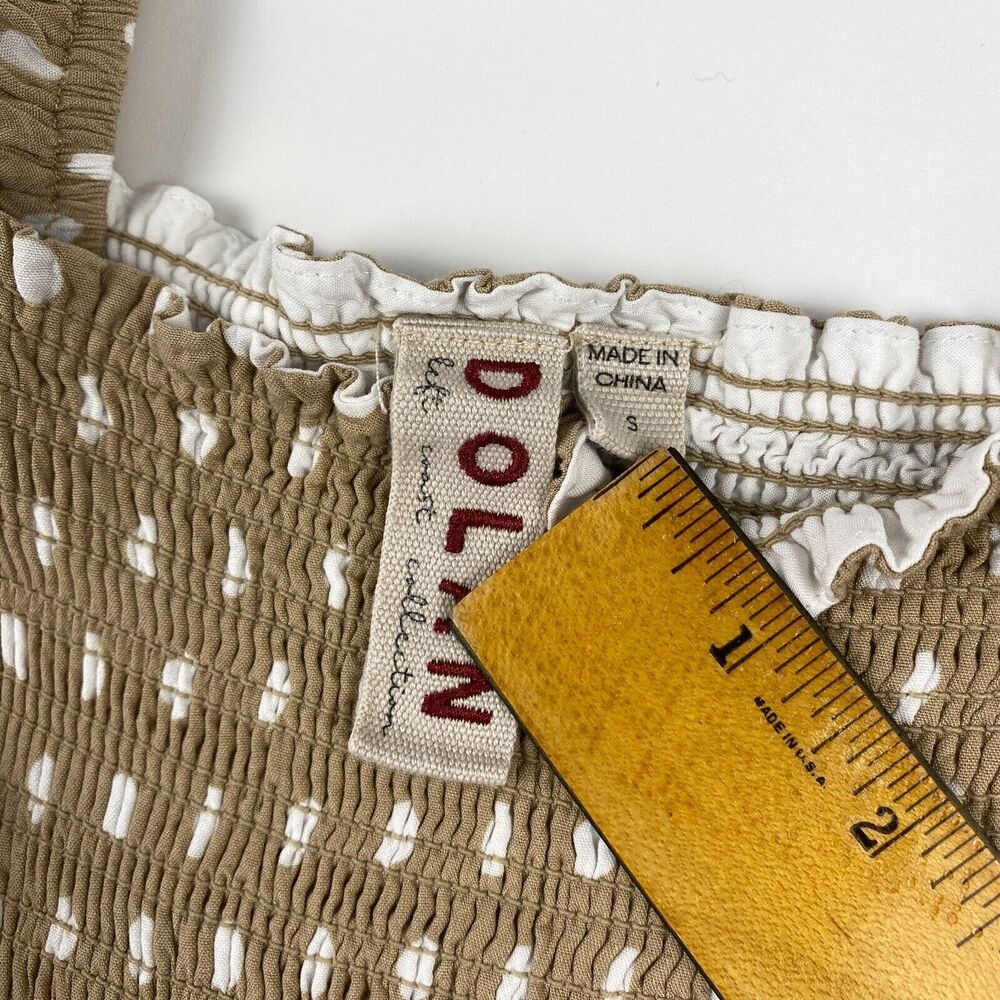 Anthropologie Dolan Dress Left Coast Womens Smocked Midi Polka Dot Small Beige - Picture 10 of 11